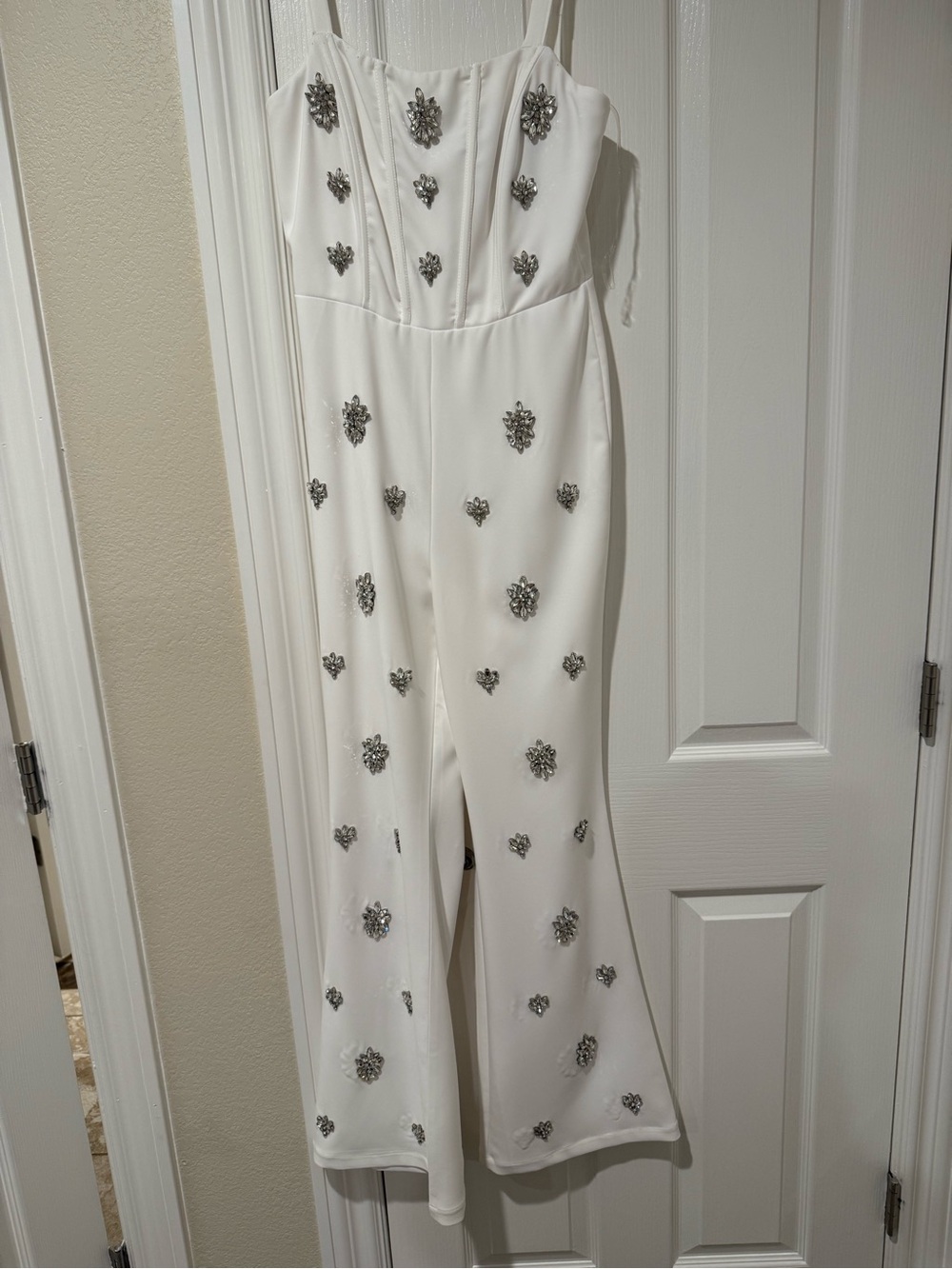 Fashion Nova White Embellished Strap Jumpsuit